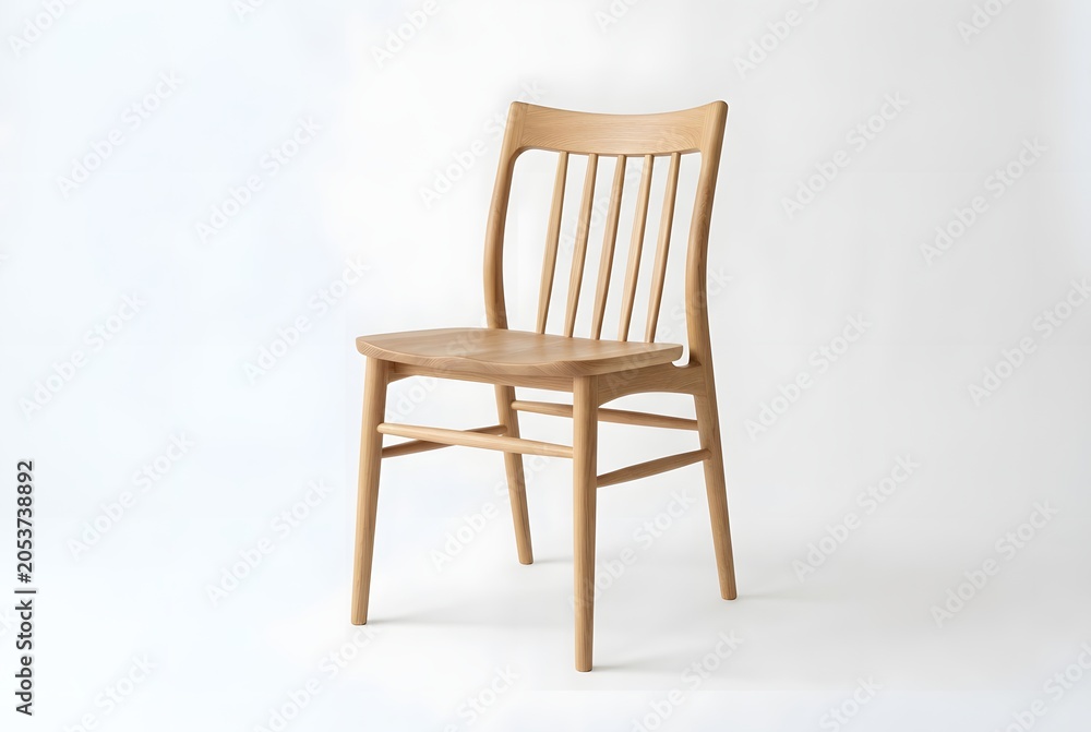 Fototapeta premium Wooden dining chair with slatted backrest on white background