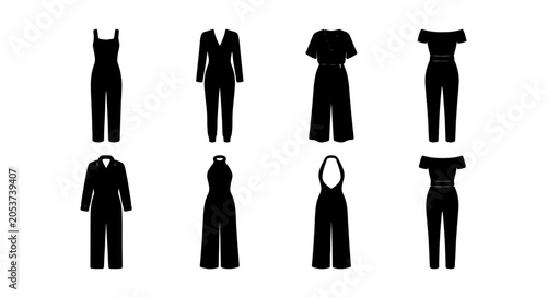 Foto Black Jumpsuit Silhouettes, Fashion Vector Icons, Elegant Womenswear Collection