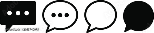 Four black speech bubble icons with dots representing dialogue
