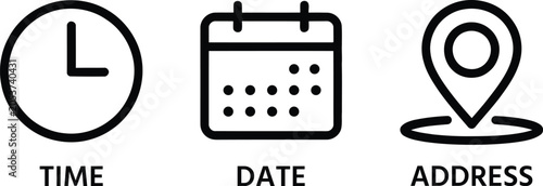 Minimalist icons set for time date and address