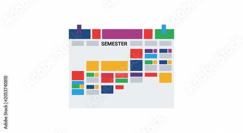 A colorful, blocky representation of a semester calendar with distinct colored cells