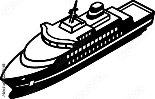 Cruise ship, ocean liner, boat, vessel, black and white, vector illustration, nautical icon