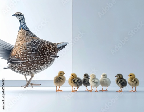 Quail together with some chicks