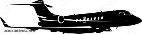 Private Jet Airplane, Black Silhouette, Vector Illustration, Aviation Icon