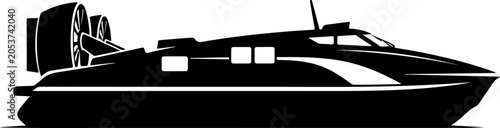 Sleek Boat, Modern Yacht, Black Vector, Watercraft Illustration, Speedboat Design