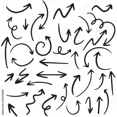 Bild auf Leinwand Hand drawn arrows, black sketch arrows, directional icons, vector graphics