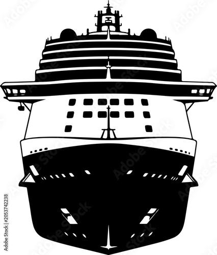 Cruise ship, ocean liner, black and white, vector illustration, nautical icon