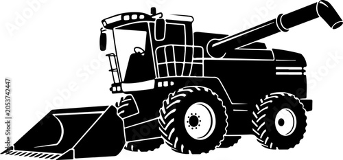 Black and white tractor, heavy machinery, construction vehicle, industrial equipment