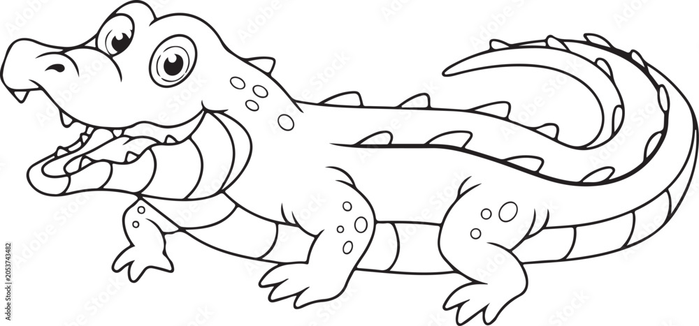 Obraz premium Line art cartoon alligator illustration for coloring or craft activities