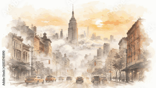 Foto Big City Light of Metropolis isolated watercolor vector illustration svg