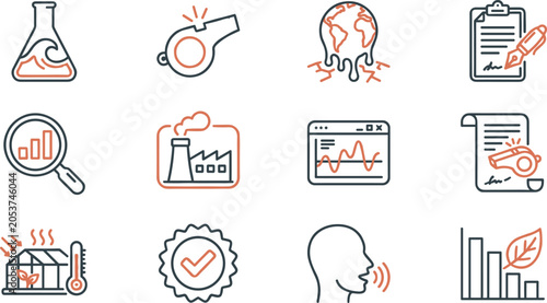 Foto Climate Change and Environmental Impact Icon Set Featuring Global Warming Sustai