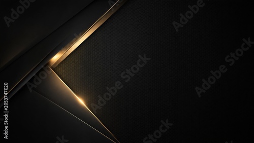 Abstract Luxury Gold Light Streak on Black Glossy Background Minimalist Design