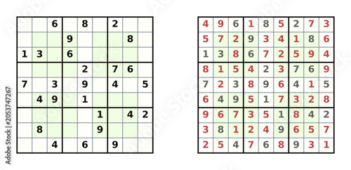 Konstfotografi New Year Sudoku game with answers in green and red colors