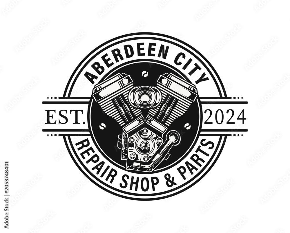 Fototapeta premium Vintage style motorcycle engine repair shop emblem design element