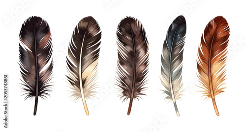 Schilderij op canvas quillfeather, birdfeather, featherillustration, feather, bird, plume, quill, win