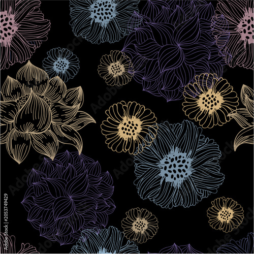 Abstract Geometric Floral Scarf Pattern: Modern Artistic Watercolor Blobs and Dynamic Fluid Brush Strokes Texture with Fine Splatters for Trendy Hijab Fashion Textile Print Black