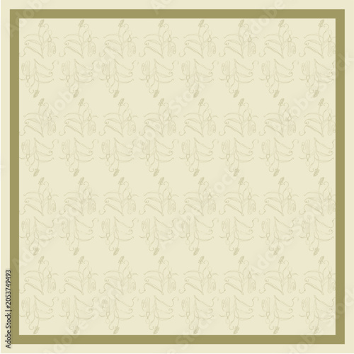 Abstract Geometric Floral Scarf Pattern: Luxury Traditional Damask Lace Mandala and Vintage Paisley Ornaments Frame Layout with Central Copy Space for Trendy Hijab Fashion Textile Print Soft Yellow