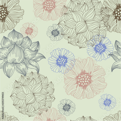 Abstract Geometric Floral Scarf Pattern: Modern Artistic Watercolor Blobs and Dynamic Fluid Brush Strokes Texture with Fine Splatters for Trendy Hijab Fashion Textile Print Sage Green
