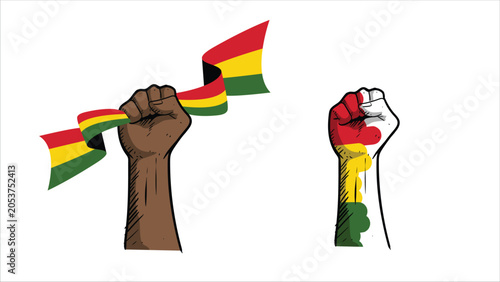 Obraz na płótnie Raised fist holding Juneteenth flag illustration