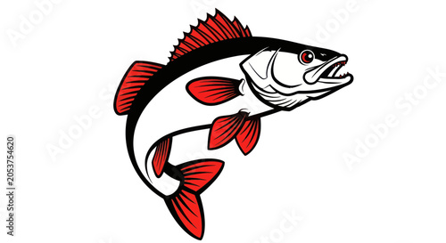 Schilderij op canvas Predatory fish jumping in stylized vector art