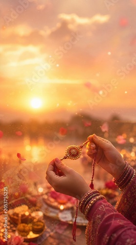 Raksha Bandhan festival sister tying rakhi to brother symbolizing protection and love