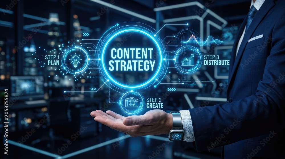 Fototapeta premium Businessman presenting content strategy plan in office