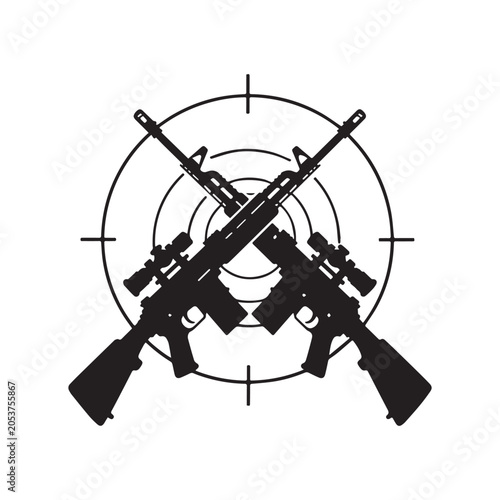 Canvas Print Crossed Sniper Rifles Shooting Target Vector Emblem and Tactical Marksman Logo