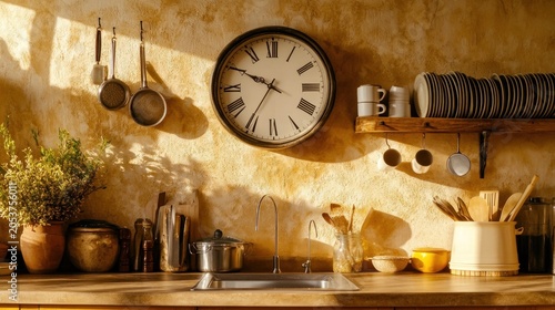 Sunlit kitchen interior with vintage decor