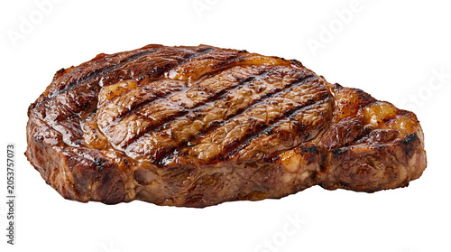 Juicy Grilled Ribeye Steak Isolated on Transparent Background with Charbroiled Grill Marks