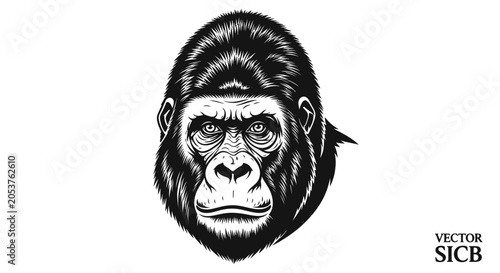 Fotografie Powerful gorilla head portrait in black and white line art