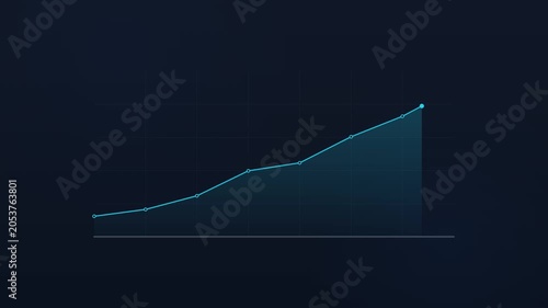 Animated horizontal line chart with glowing area fill showing positive business growth trajectory on dark background