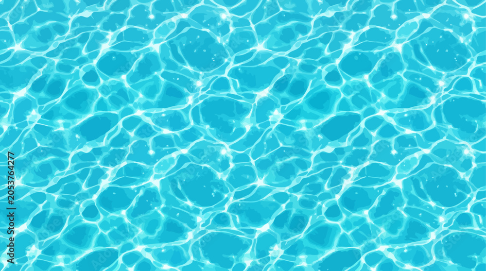 Fototapeta premium Seamless isometric water surface pattern with bright blue caustic light reflections for summer background design