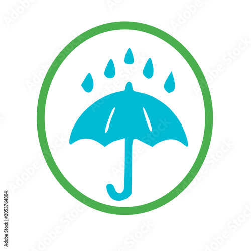 Colorful umbrella icon protecting from rain in circular design.