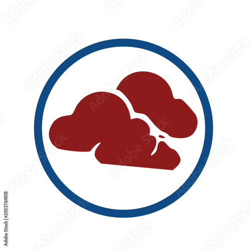 Abstract red heart shapes enclosed in a blue circular border design.