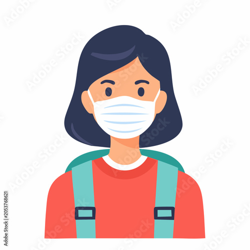 Person wearing a face mask and backpack