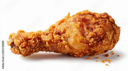 Crispy fried chicken drumstick isolated on white background