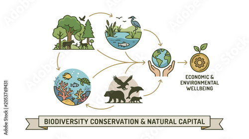 Biodiversity Conservation and Natural Capital Infographic Diagram.
