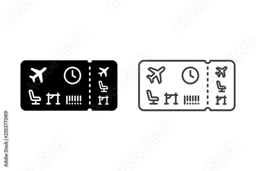 Set of simple icons representing airplane tickets, including flight and seat information