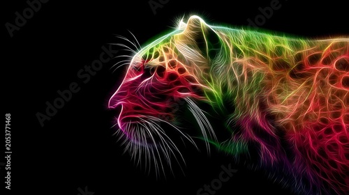 Abstract colorful swirls of pink green orange and purple smoke or ink in dark background