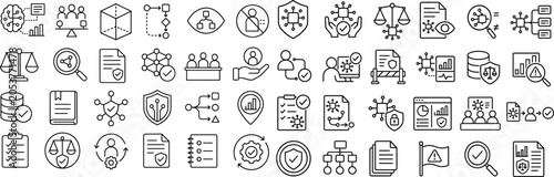 Bild auf Leinwand Responsible AI and Data Governance Line Icons Set, Minimalist Black Outline Vect