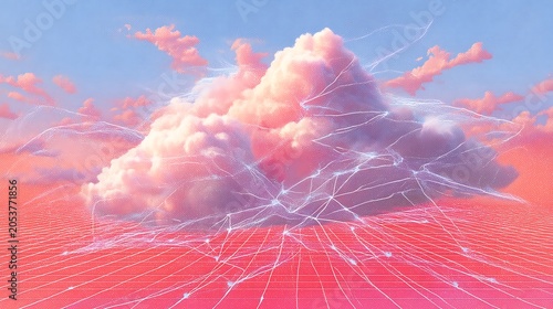 Abstract digital with glowing light trails and vibrant red and blue colors