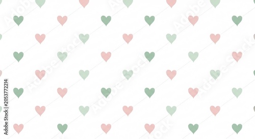 Delicate pastel heart pattern background featuring soft pink and green hearts on a white backdrop perfect for romantic or love themed designs and celebrations