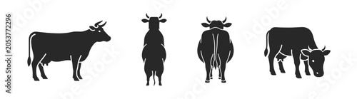Slika na platnu Cow and cattle livestock silhouette icon set for farming ranching and agricultur
