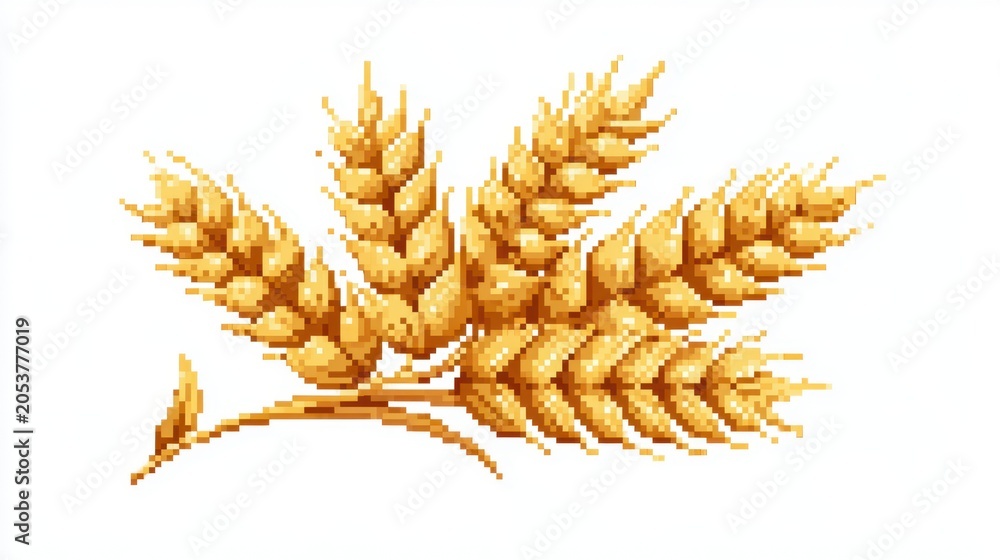 Obraz premium Pixel art wheat ears on white background in warm golden tones