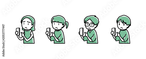 Cuadro en lienzo 困った顔でスマートフォンを操作している人