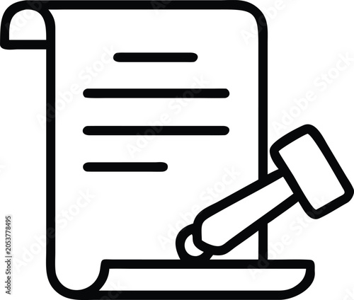 Tableau sur toile Gavel and Scroll Icon Symbolizing Legal Document Approval or Court Order paper