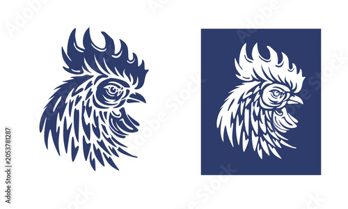 rooster head, big chicken head logo, silhouette of brave head rooster vector illustration