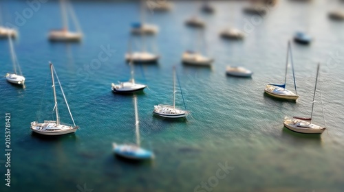 Miniature boats on a calm bay