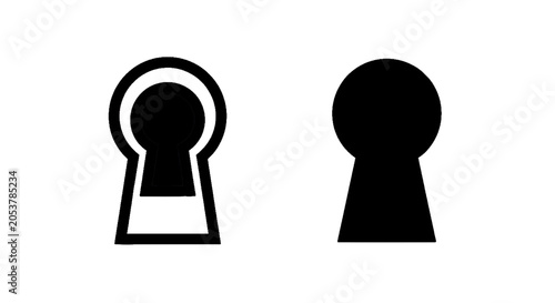 Minimal black silhouette icon, simple flat vector, bold black shape, no, no shading set of two keyhole icons on a, flat icon style