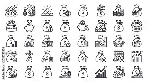 Slika na platnu Money bag icons with dollar signs.